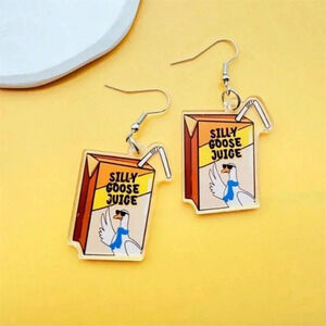 1 pair ladies multicolored juice box silly goose juice dangle drop earrings